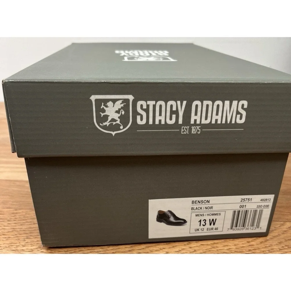 Stacy Adams Benson Plain Toe Oxford Black Dress Shoes Men's Size 13 WIDE NEW